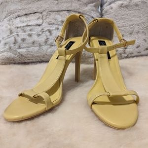 lime yellow leather strappy stiletto heel sandals
